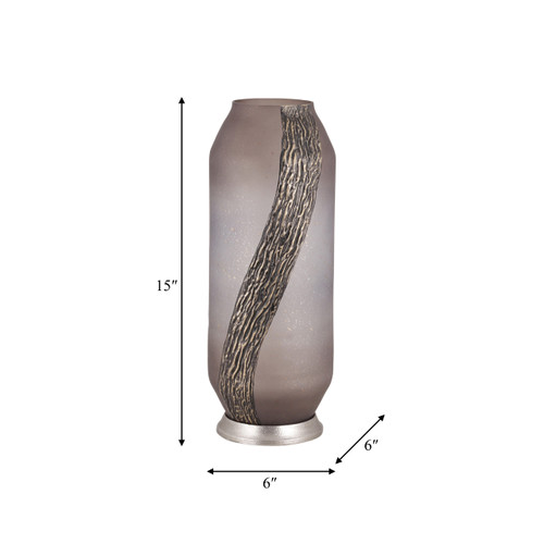 18618-01#Glass, 15" Metallic Detail Vase,  Blush