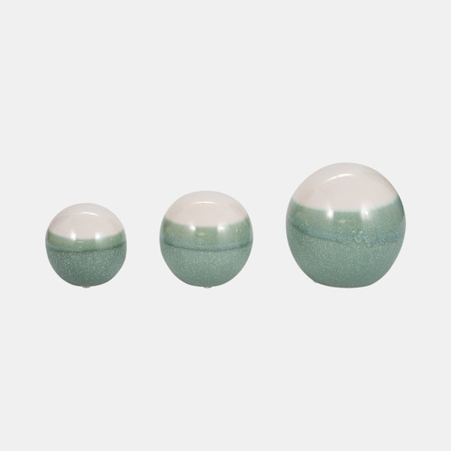16578-01#Cer, S/3 Ombre Orbs, 4/5/6" Sage/white