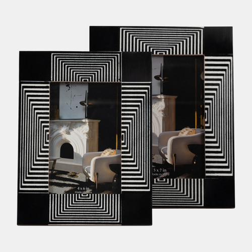 18664-01#Resin, 4x6 Geo Lines Photo Frame, Black/white