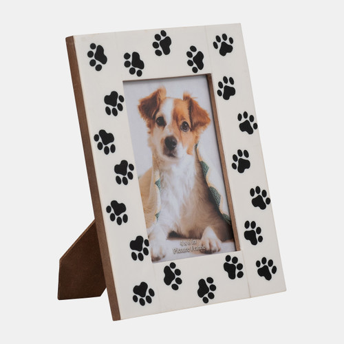 18665-01#Resin, 4x6 Paw Prints Photo Frame, Black/white