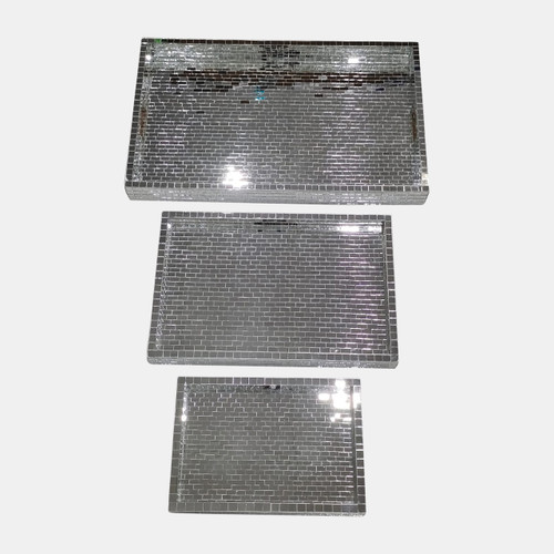 18673#S/3 13/18/24 Mosaic Trays, Silver