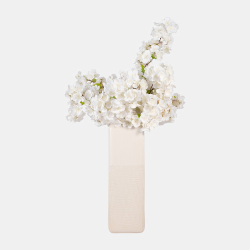 17867-15#Cer, 18" Squared Grooved Vase, Ivory