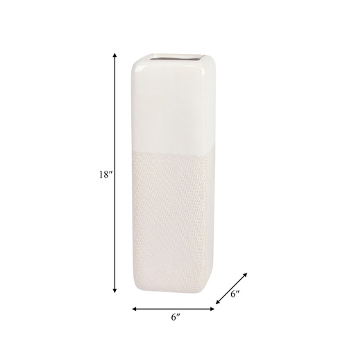 17867-15#Cer, 18" Squared Grooved Vase, Ivory