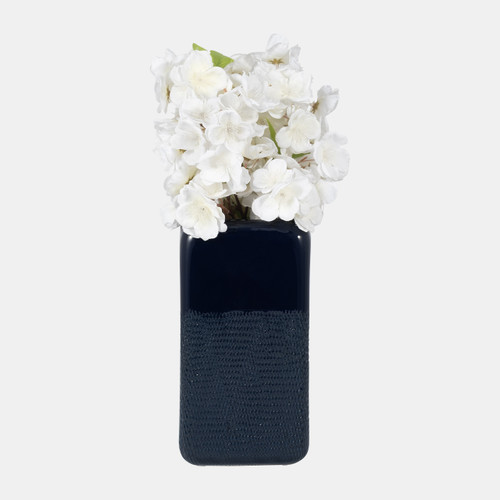 17867-20#Cer, 10" Squared Grooved Vase, Navy Blue