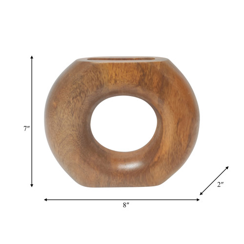 18700-01#Wood, 8" Donut Vase, Brown