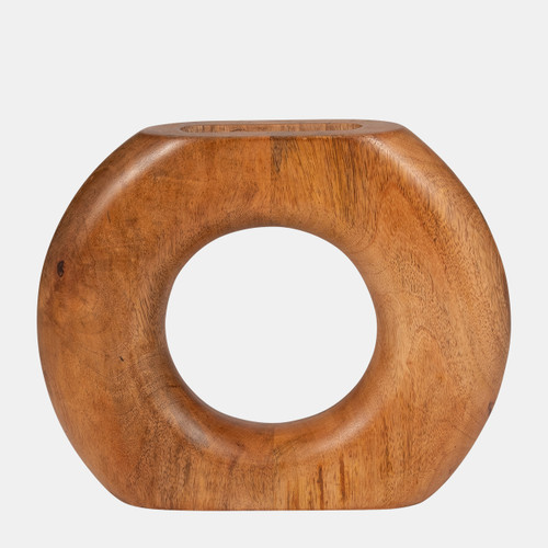 18700-02#Wood, 11" Donut Vase, Brown