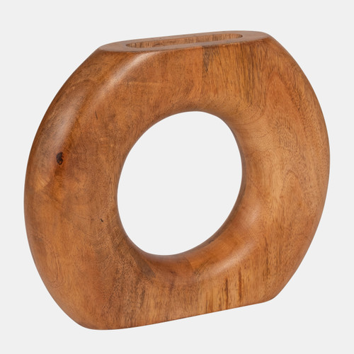 18700-02#Wood, 11" Donut Vase, Brown