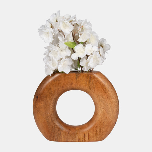 18700-02#Wood, 11" Donut Vase, Brown