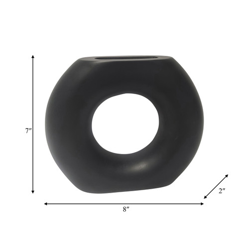 18700-03#Wood, 8" Donut Vase, Black