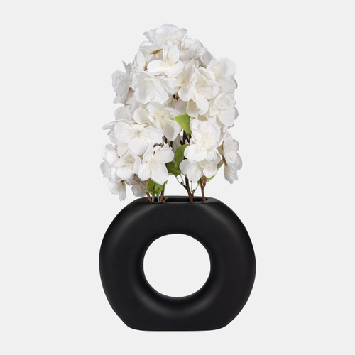 18700-03#Wood, 8" Donut Vase, Black