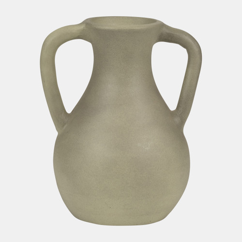 18702-02#Terracotta, 11" Jug Vase W/ Handles, Sage Green