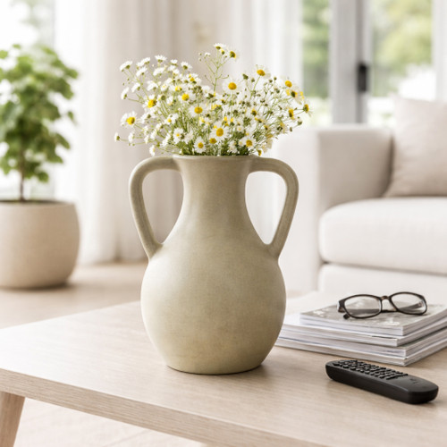 18702-02#11" Terracotta Jug Vase W/ Handles, Sage Green