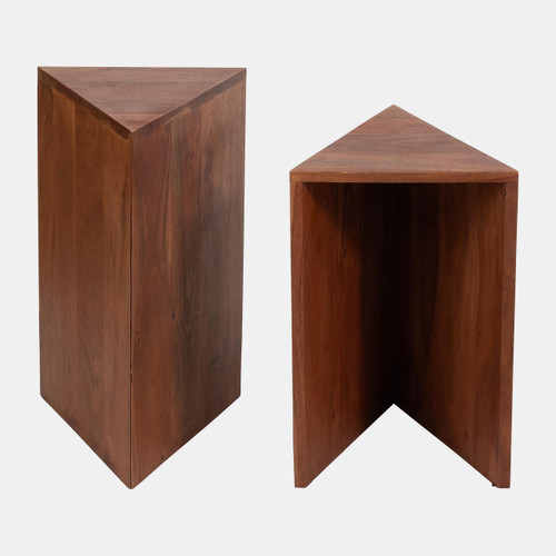 18717#Wood, S/2 18/20" Triangle Side Tables, Brown