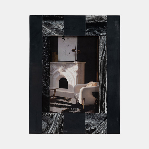18690-01#Resin, 4x6 Marbled Photo Frame, Black