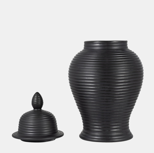 18729-01#Cer, 24" Ribbed Temple Jar, Black