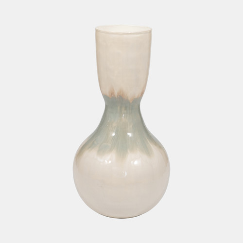 18740-01#Metal, 18" Bulbous Vase, Pearl