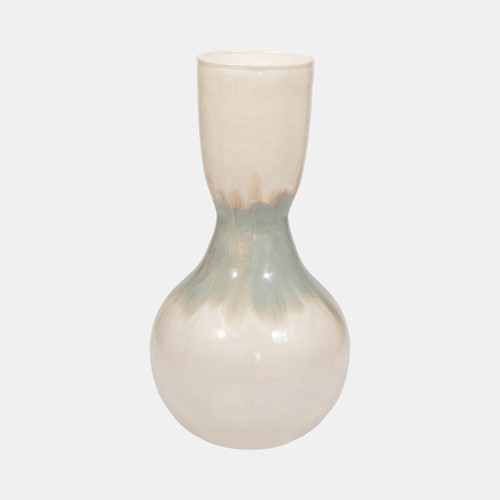 18740-01#Metal, 18" Bulbous Vase, Pearl