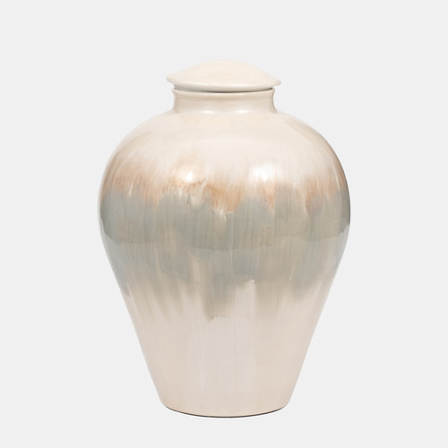 18742-01#Metal, 12" Temple Vase, Pearl