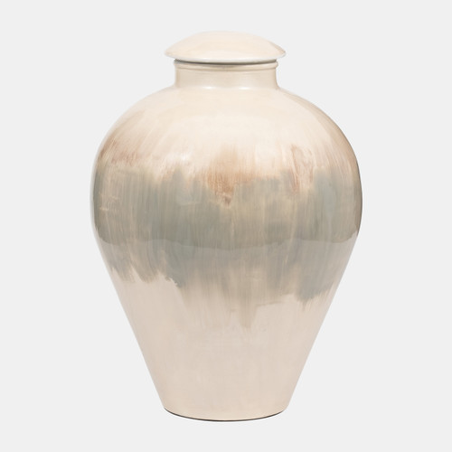 18742-02#Metal, 16" Temple Vase, Pearl