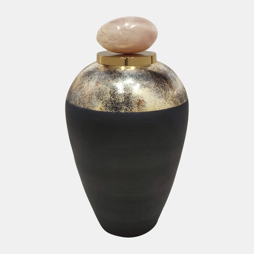 18744-01#Glass, 17" Vase W/ Resin Topper, Gray