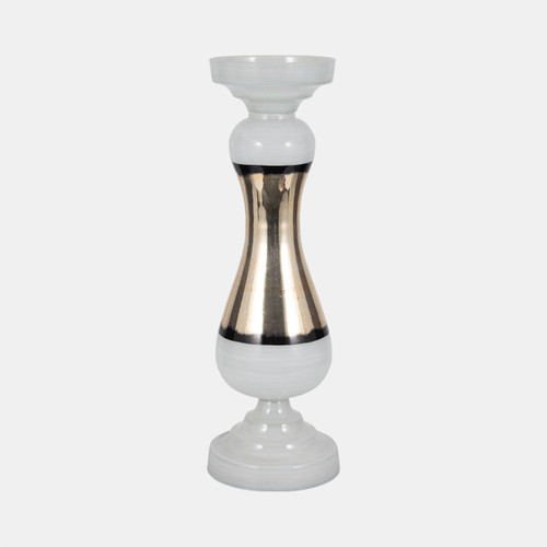 18745-02#Glass, 26" Candle Holder, White