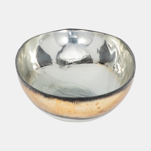 18747-01#Glass, 13" Bowl W/ Gold Trim, White