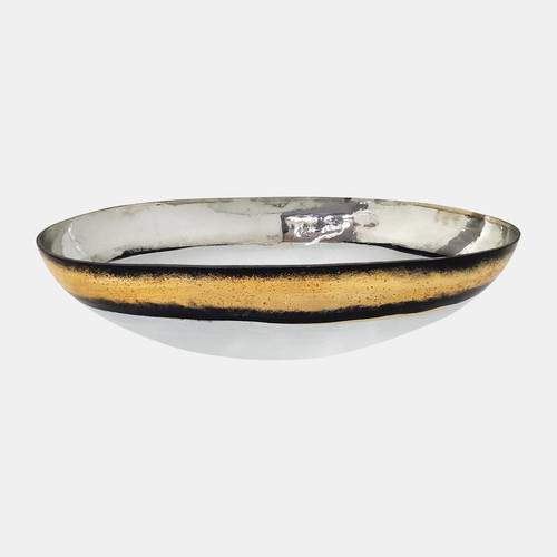 18747-02#Glass, 16" Bowl W/ Gold Trim, White