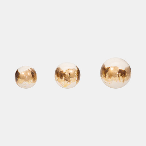 18754-04#Metal, S/3 4/5/6" Galaxy Orbs, Pearl/gold