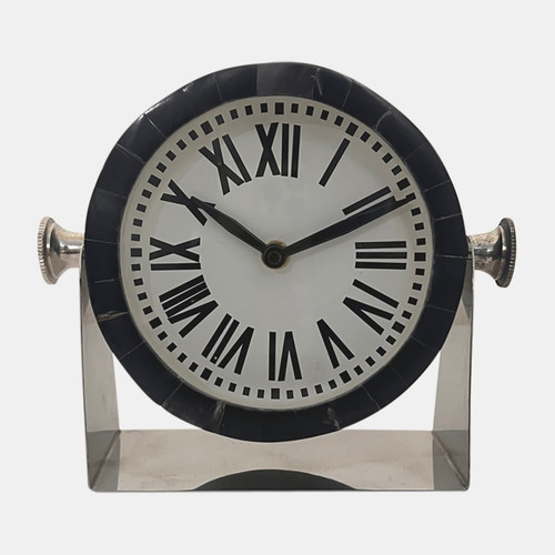 18758-01#Metal Table Clock 6'' Nickel Black