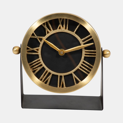 18759-01#Metal Table Clock 6''  Gold Black