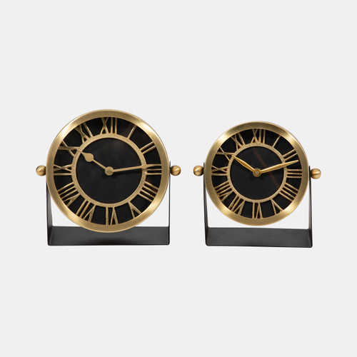 18759-01#Metal Table Clock 6''  Gold Black