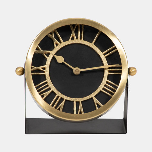 18759-02#Metal Table Clock 7'' Gold Black