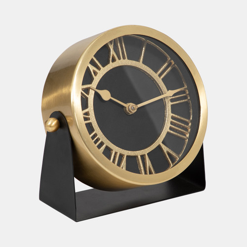 18759-02#Metal Table Clock 7'' Gold Black