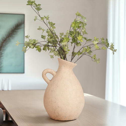 18762-01#Terracotta, 17" Organic Jug With Handle, Ivory