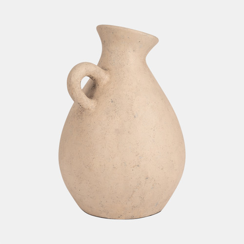 18762-01#Terracotta, 17" Organic Jug With Handle, Ivory