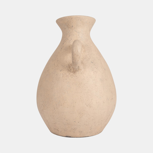 18762-01#Terracotta, 17" Organic Jug With Handle, Ivory