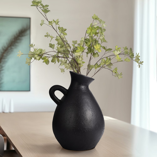 18762-02#Terracotta, 19" Organic Jug With Handle, Black