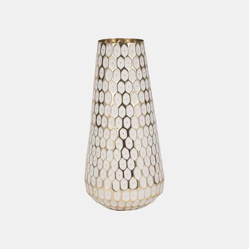 18773-02#Metal, 14" Tribal Vase, Gold