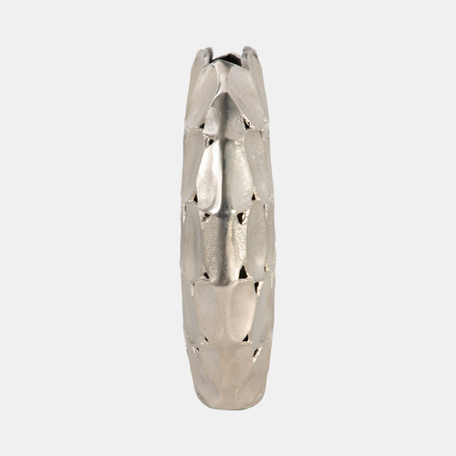 18777-01#Metal, 13" Oval Vase, Silver