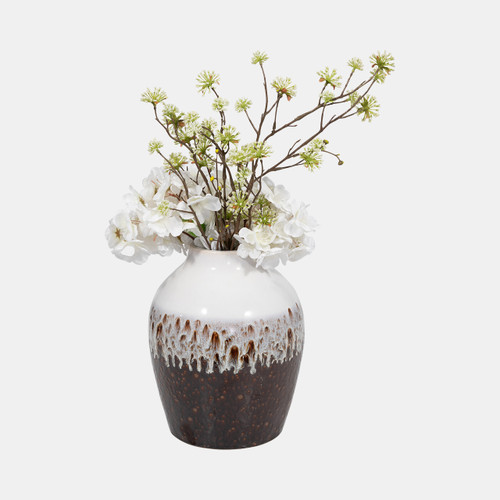 18783-02#Clay, 11" Ombre Reactive Vase, Brown/white
