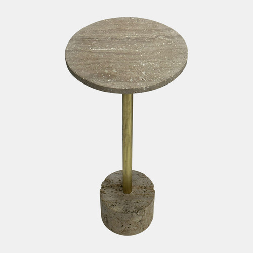 18798#26" Travertine Accent Table, Natural/gold Kd