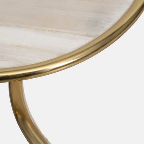 18801#S/2 22/24" Selenite Accent Tables, White/gold