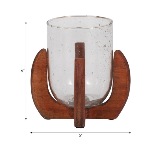 18817-01#Glass, 7" Votive Holder W/ Base, Brown/clear