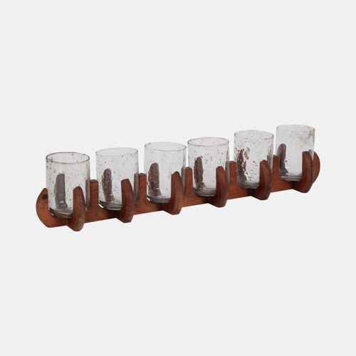 18818#Glass, 24" 6-votive Holders W/ Base, Brown/clear