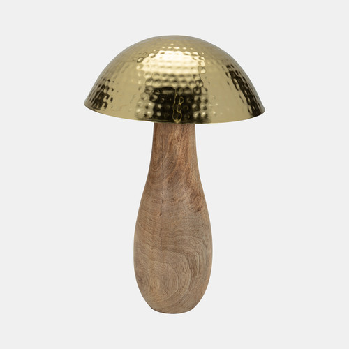 18824-01#Metal, 16" Mushroom W/ Wood Base, Gold