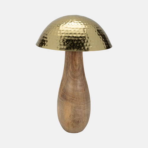 18824-01#Metal, 16" Mushroom W/ Wood Base, Gold
