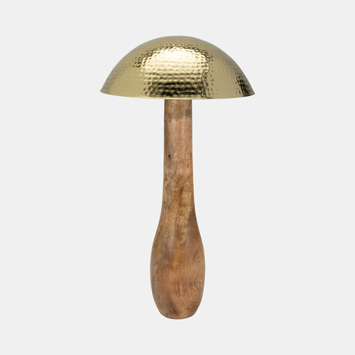 18824-03#Metal, 28" Mushroom W/ Wood Base, Gold