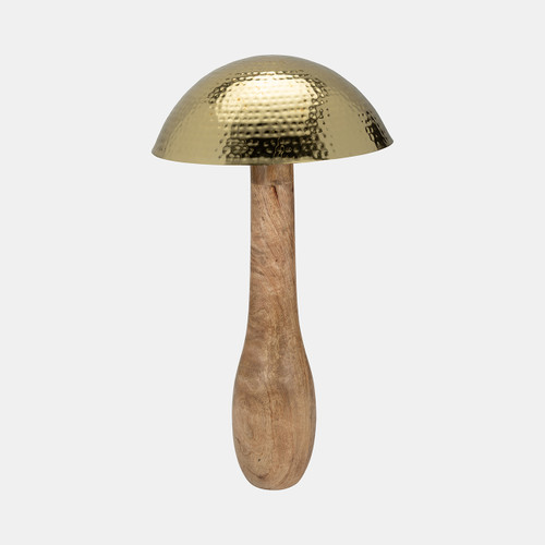 18824-03#Metal, 28" Mushroom W/ Wood Base, Gold