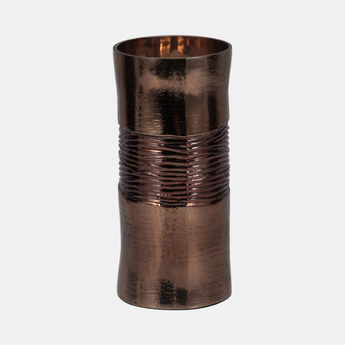 18828-01#Glass, 11" Textured Enamel Vase, Bronze