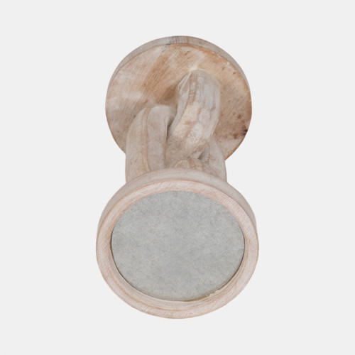 18851-01#Wood, 8" Chain Pillar Candle Holder, White